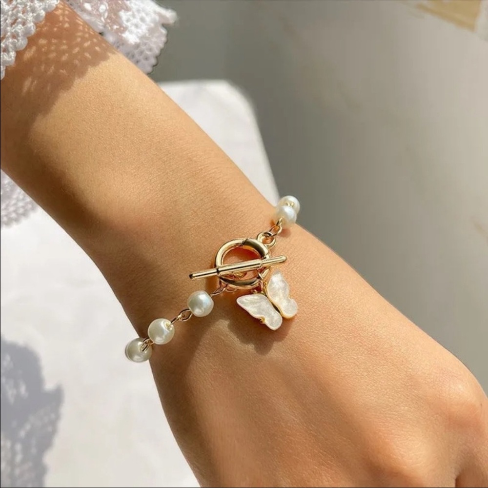 Faux pearl butterfly bracelet